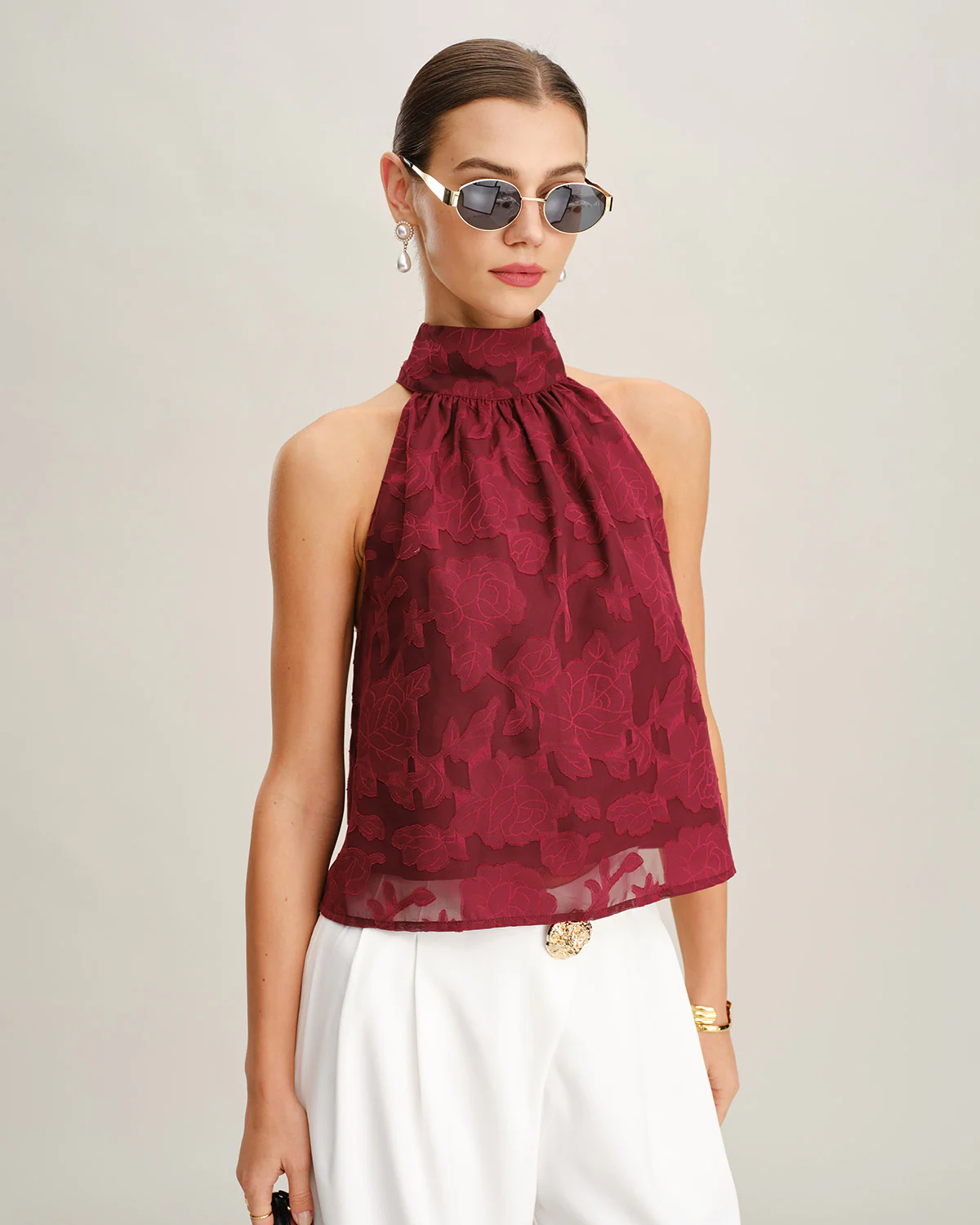 Wine Red Floral Tank Top - Image 2