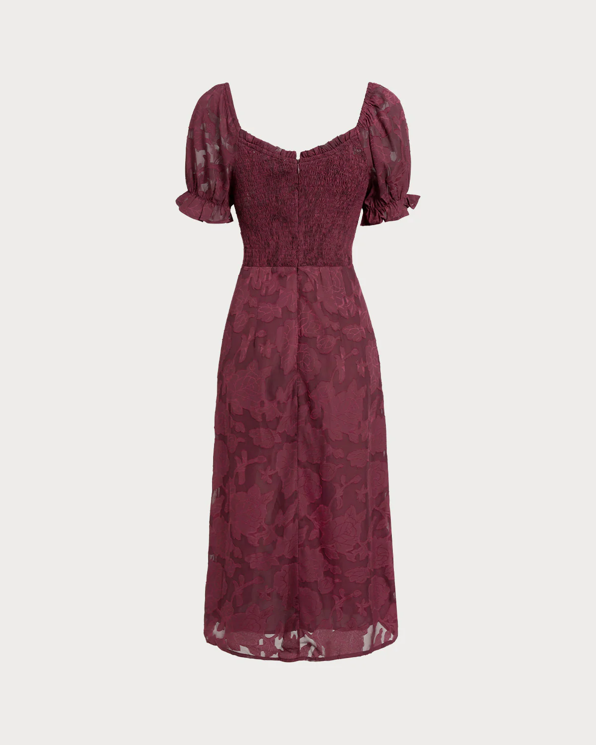 Wine Red Jacquard Slit Midi Dress - Image 10