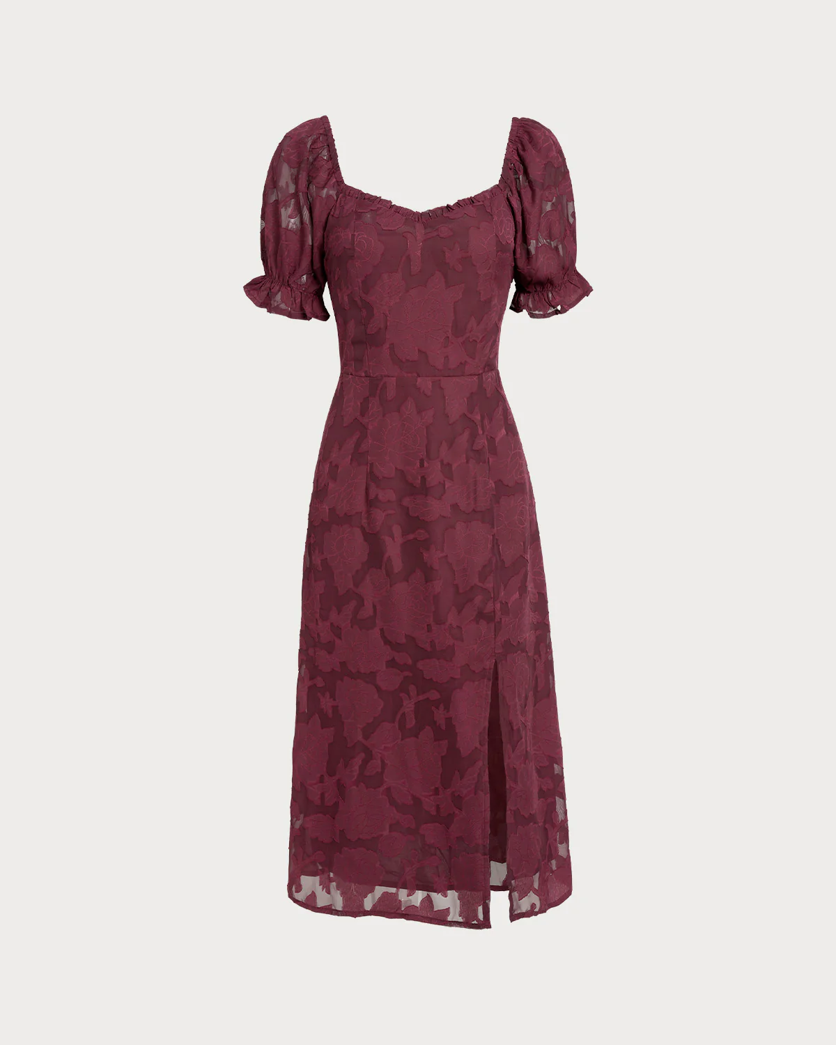Wine Red Jacquard Slit Midi Dress - Image 7