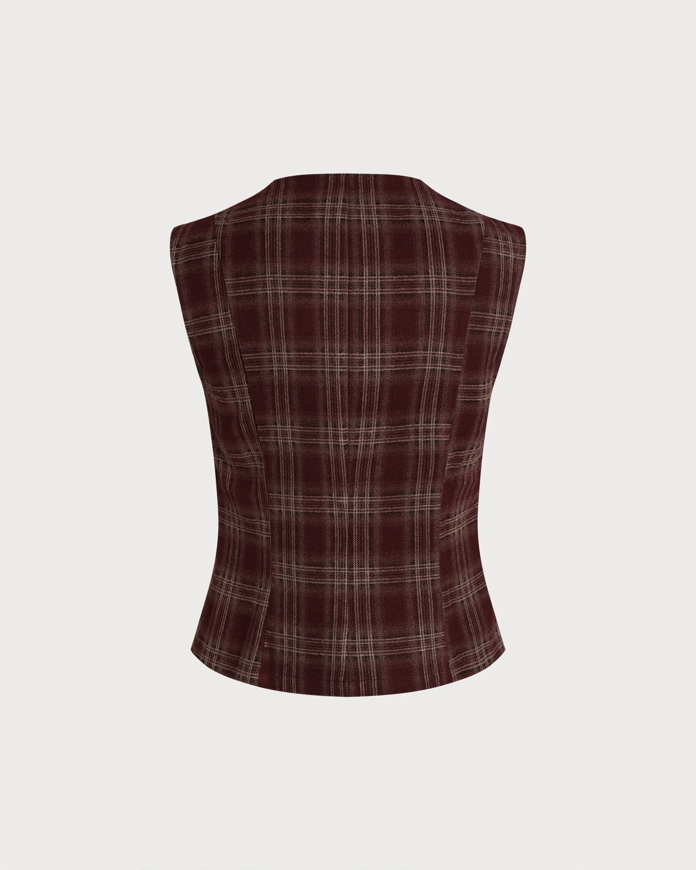 Wine Red Plaid Single Breasted Vest - Image 8