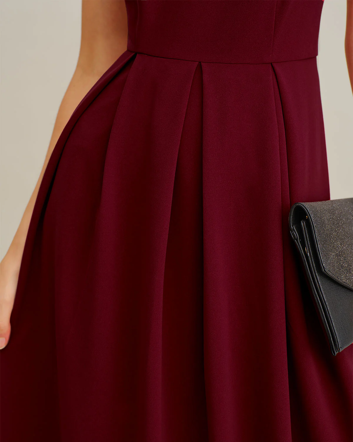 Wine Red Pleated Slip Maxi Dress - Image 2