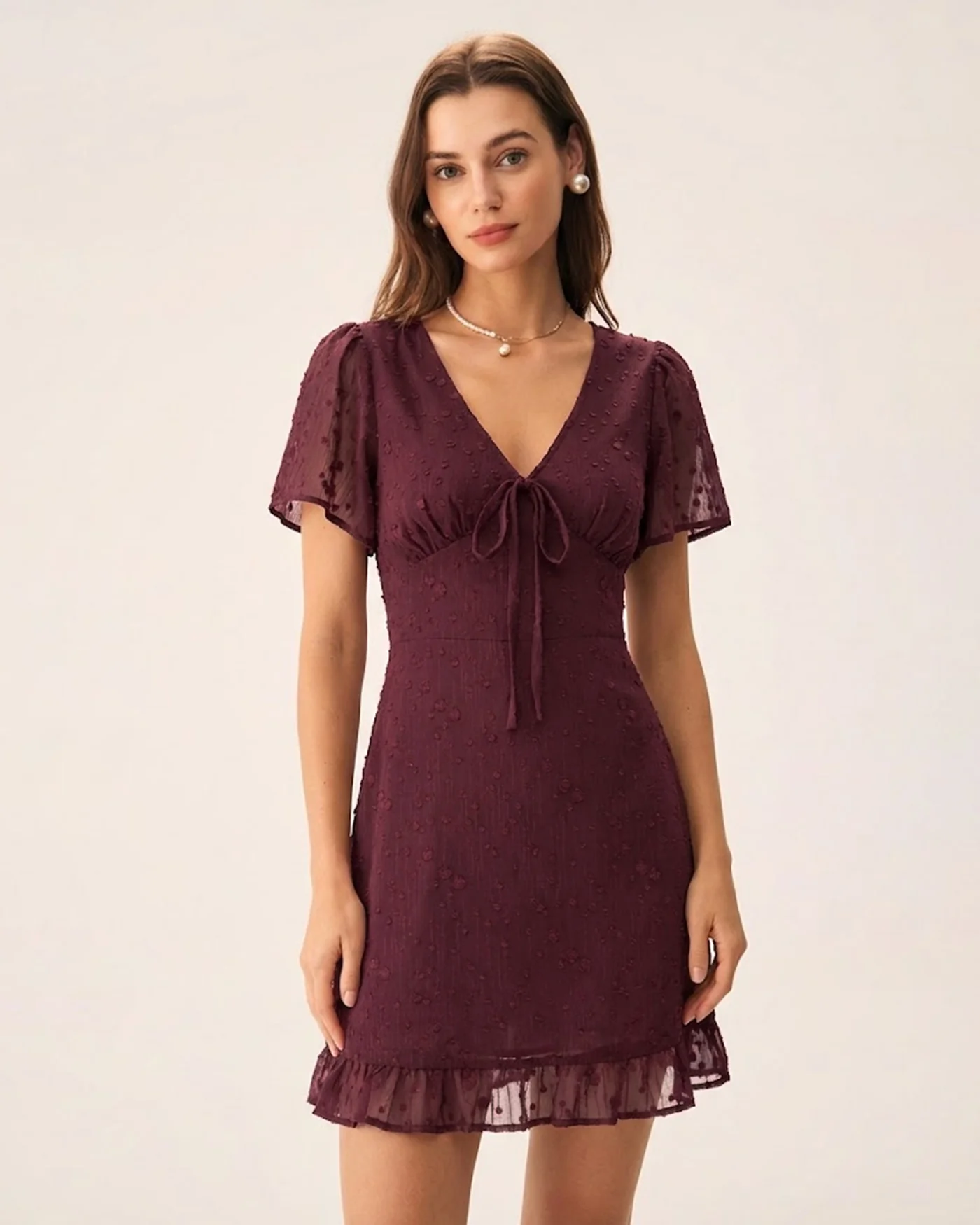 Wine Red Polka Dot Mini Dress