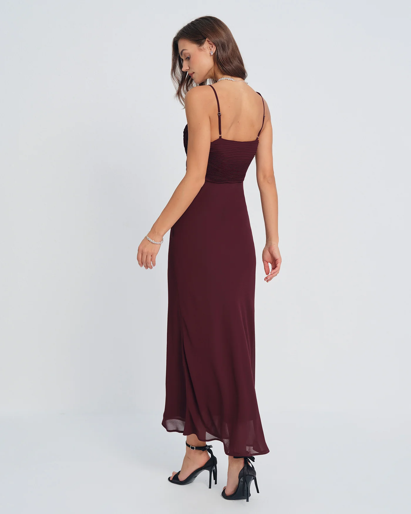 Wine Red Ruched Slip Maxi Dress - Image 6