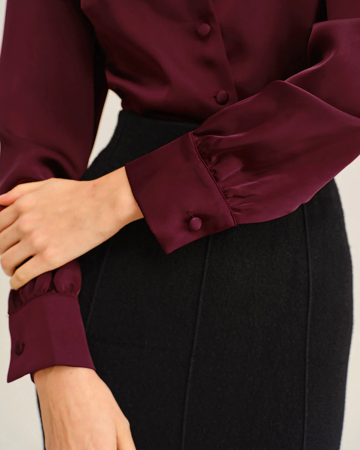 Wine Red Satin Button Shirt - Image 2