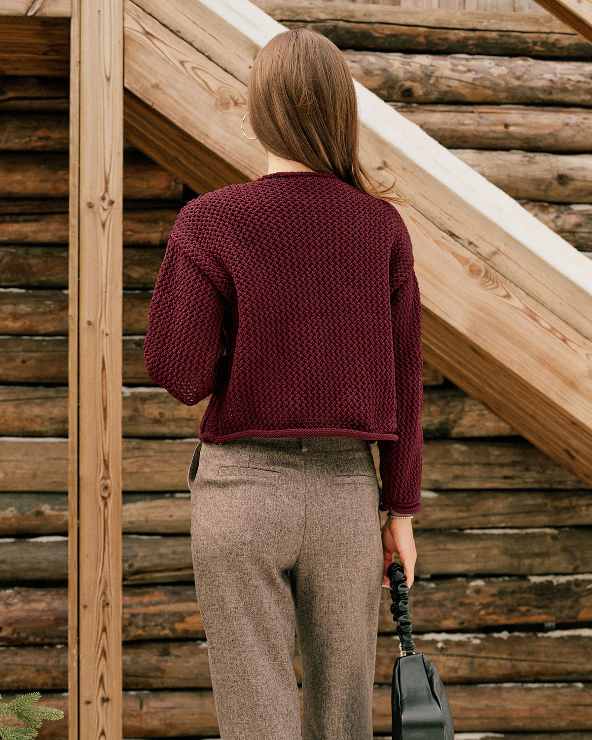 Wine Red Single Breasted Casual Knit Cardigan - Image 3
