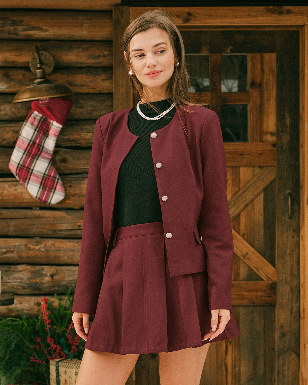 Wine Red Single Breasted Jacket