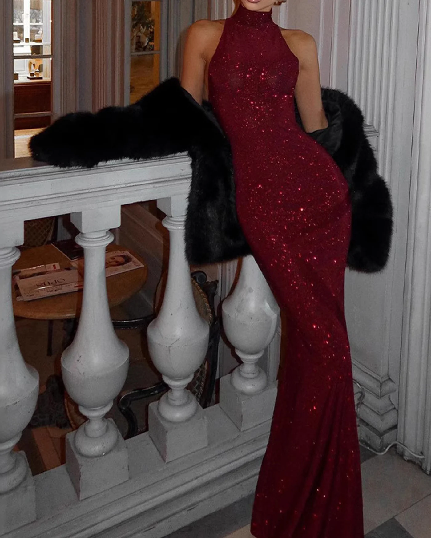 Wine Red Sleeveless Turtle Maxi Dress - Image 4