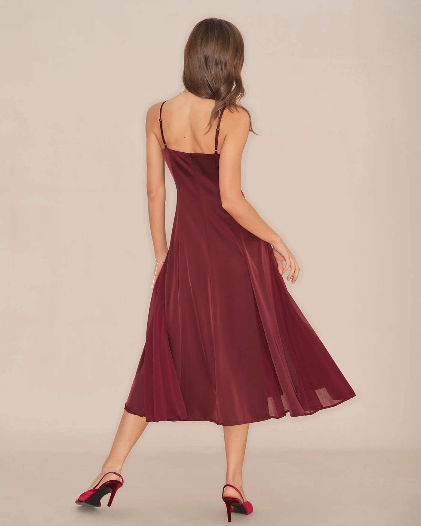Wine Red Slip A-Line Midi Dress - Image 5