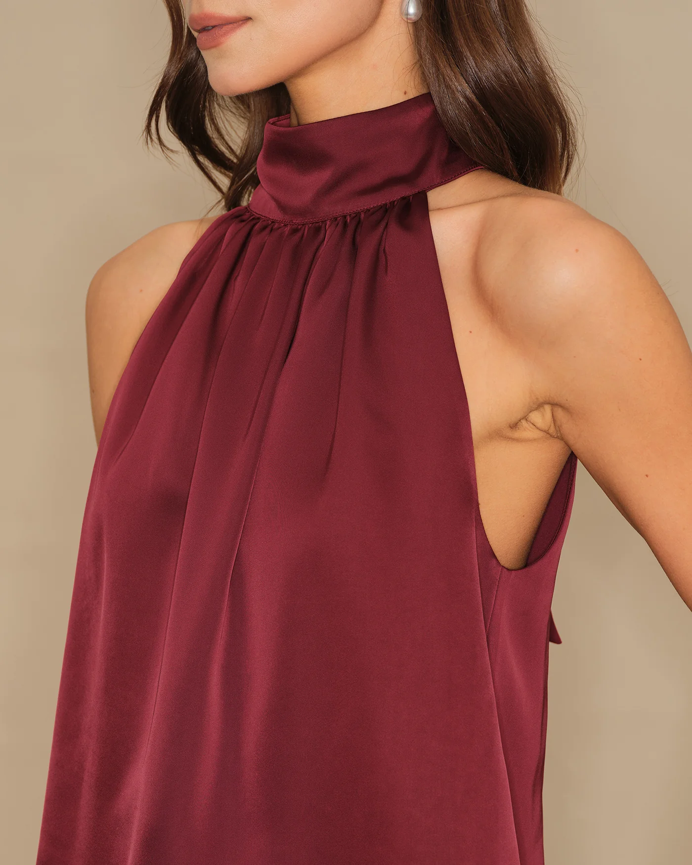 Wine Red Turtle Bowknot Satin Tank Top - Image 2