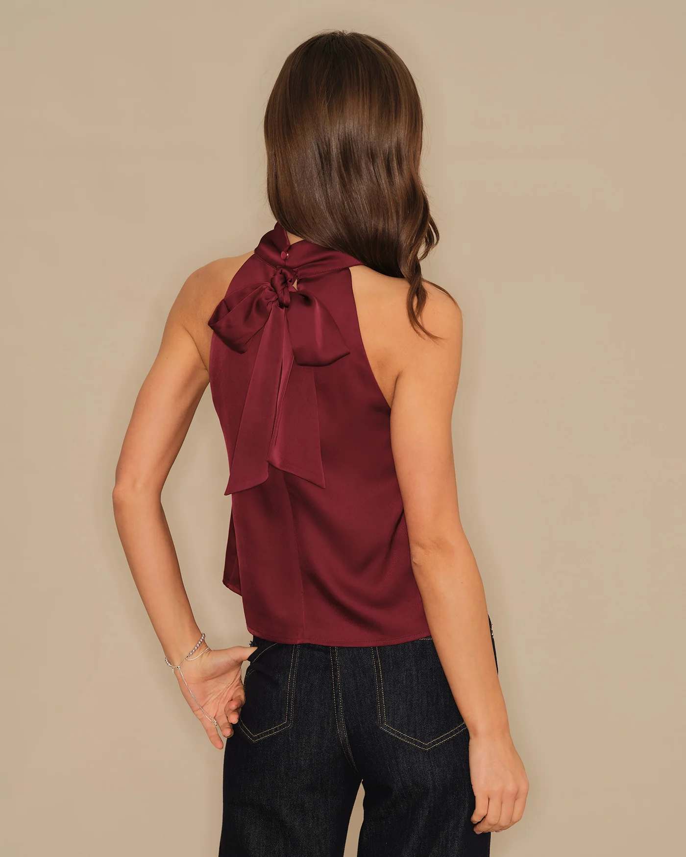Wine Red Turtle Bowknot Satin Tank Top - Image 4