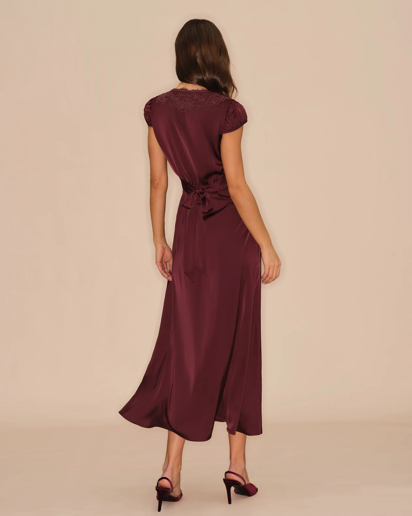 Wine Red V Neck Lace Maxi Dress - Image 7
