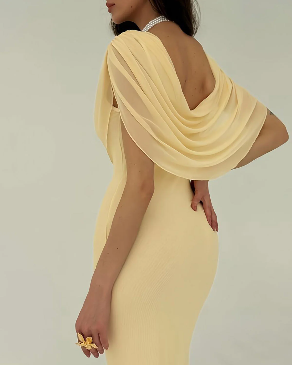 Yellow Cowl Neck Sleeveless Maxi Dress - Image 2