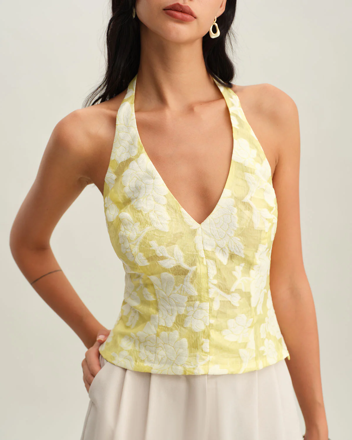 Yellow Floral Halter Top - Image 2