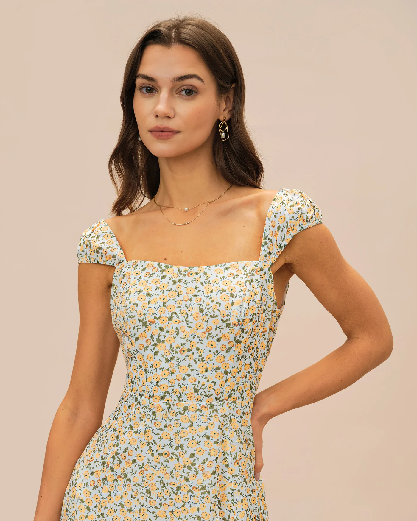 Yellow Floral Midi Dress - Image 3