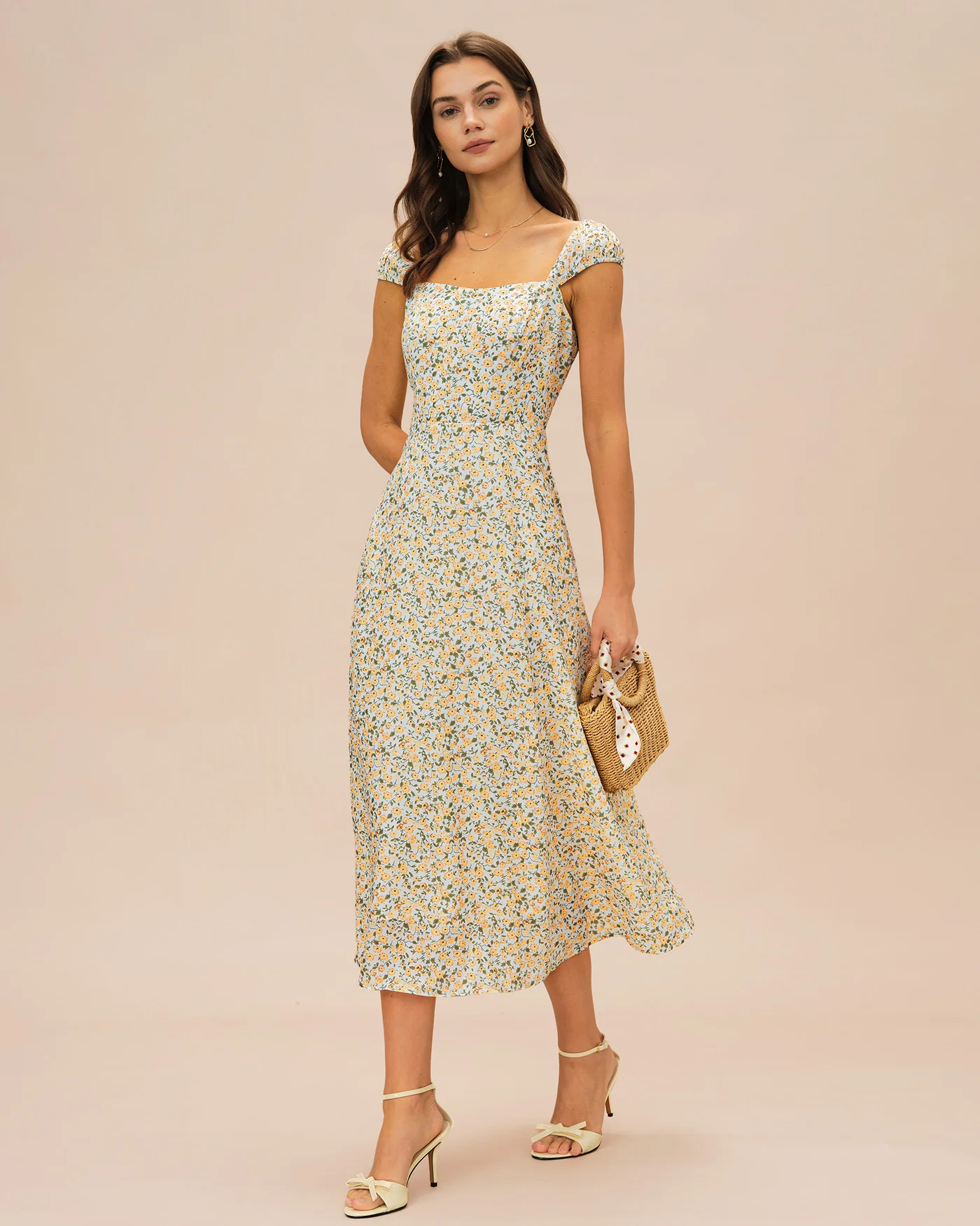 Yellow Floral Midi Dress - Image 4