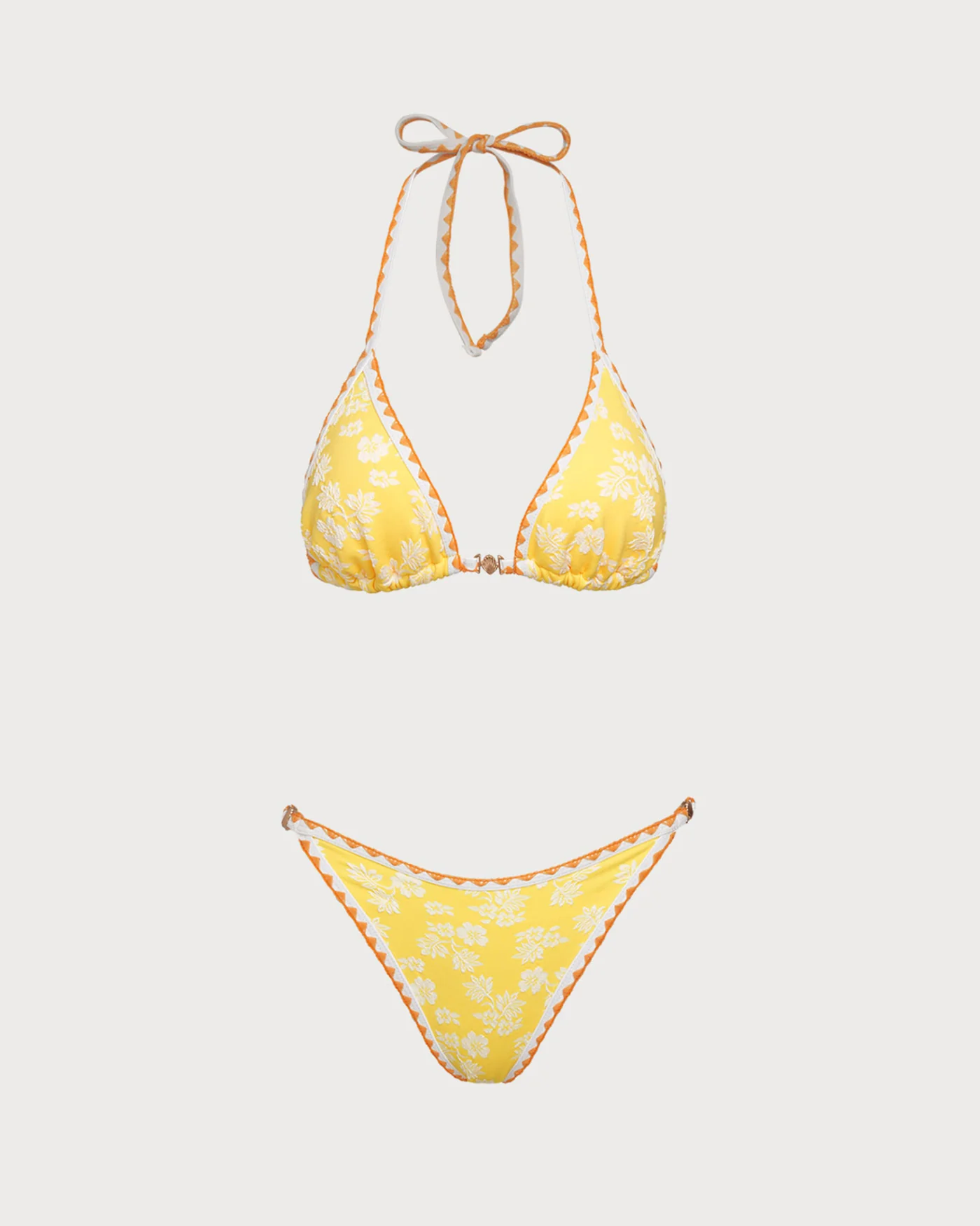 Yellow Jacquard Halter Bikini Set - Image 8