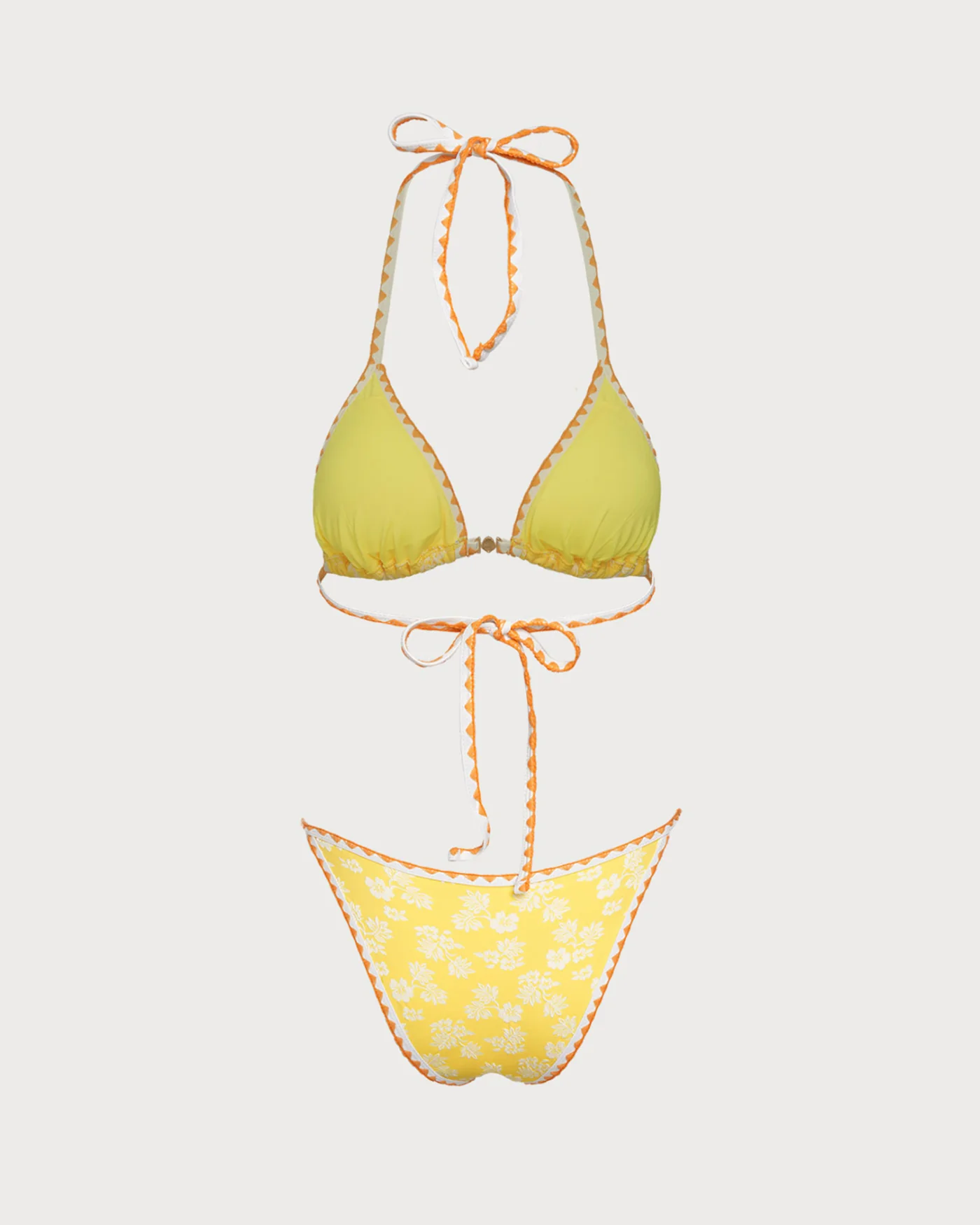 Yellow Jacquard Halter Bikini Set - Image 9