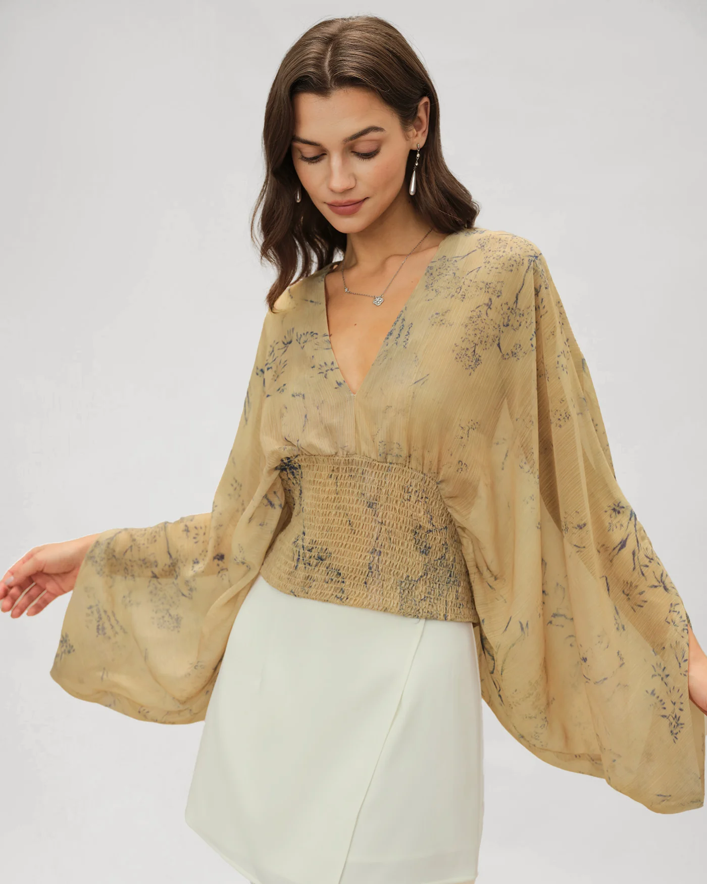 Yellow V Neck Floral Blouse