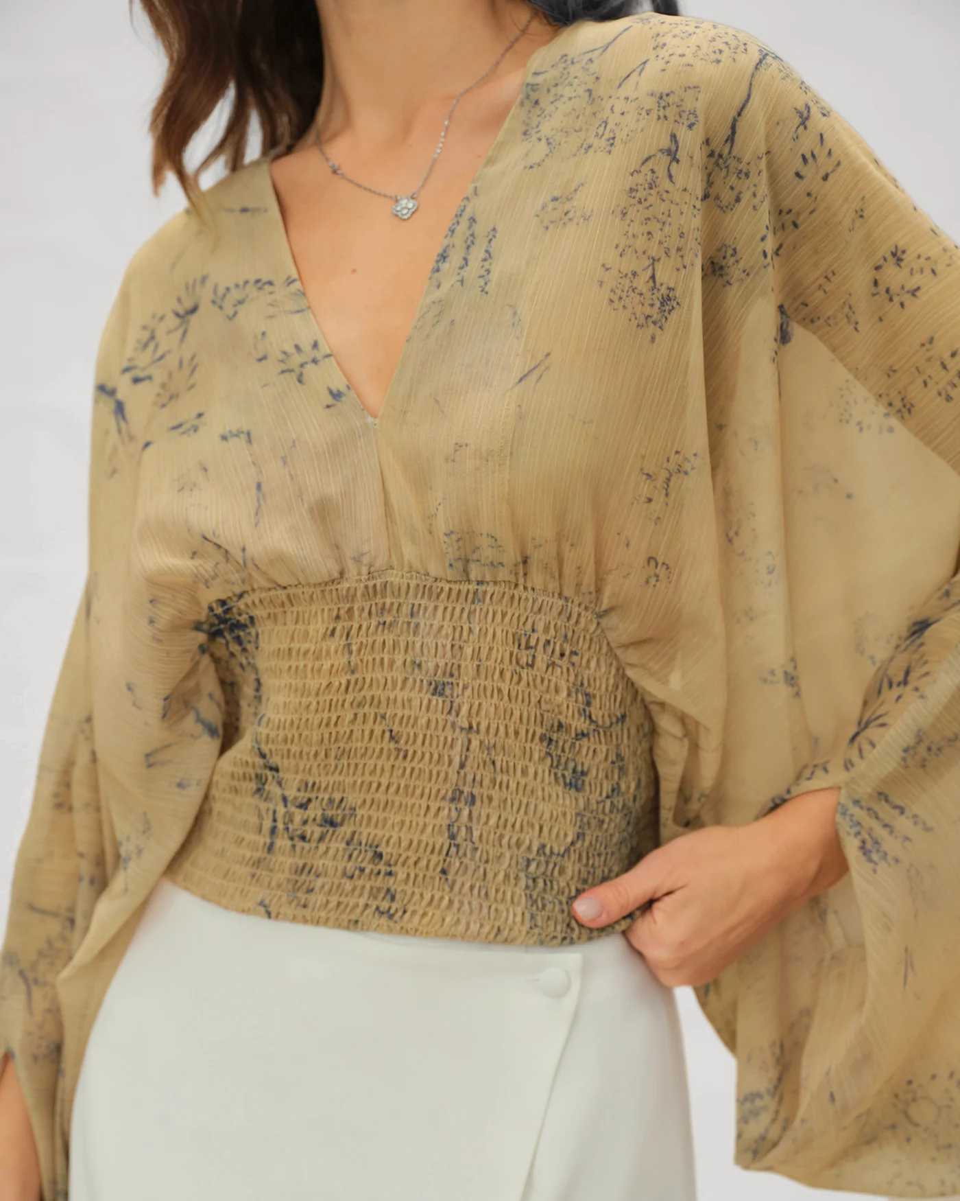 Yellow V Neck Floral Blouse - Image 2