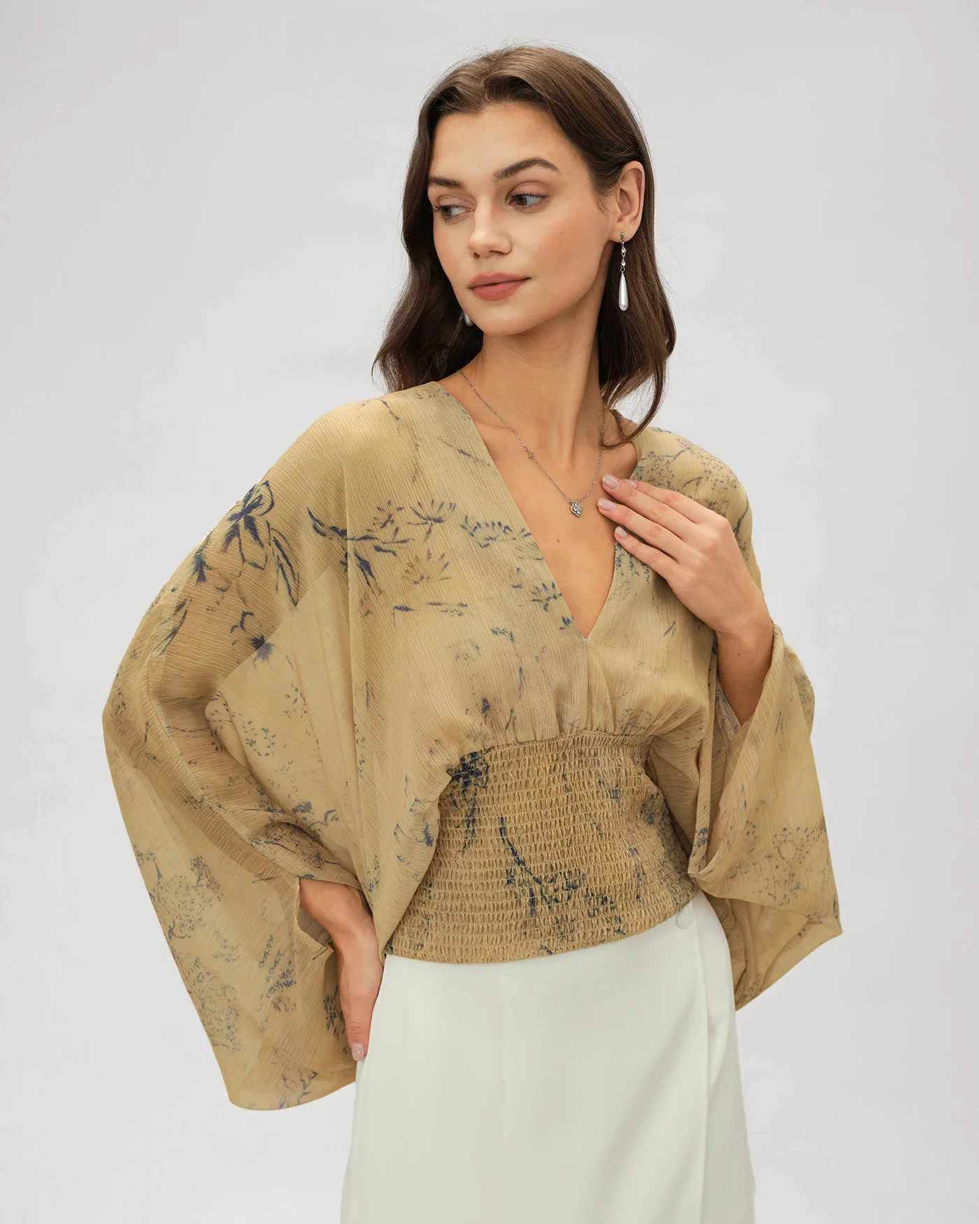 Yellow V Neck Floral Blouse - Image 3