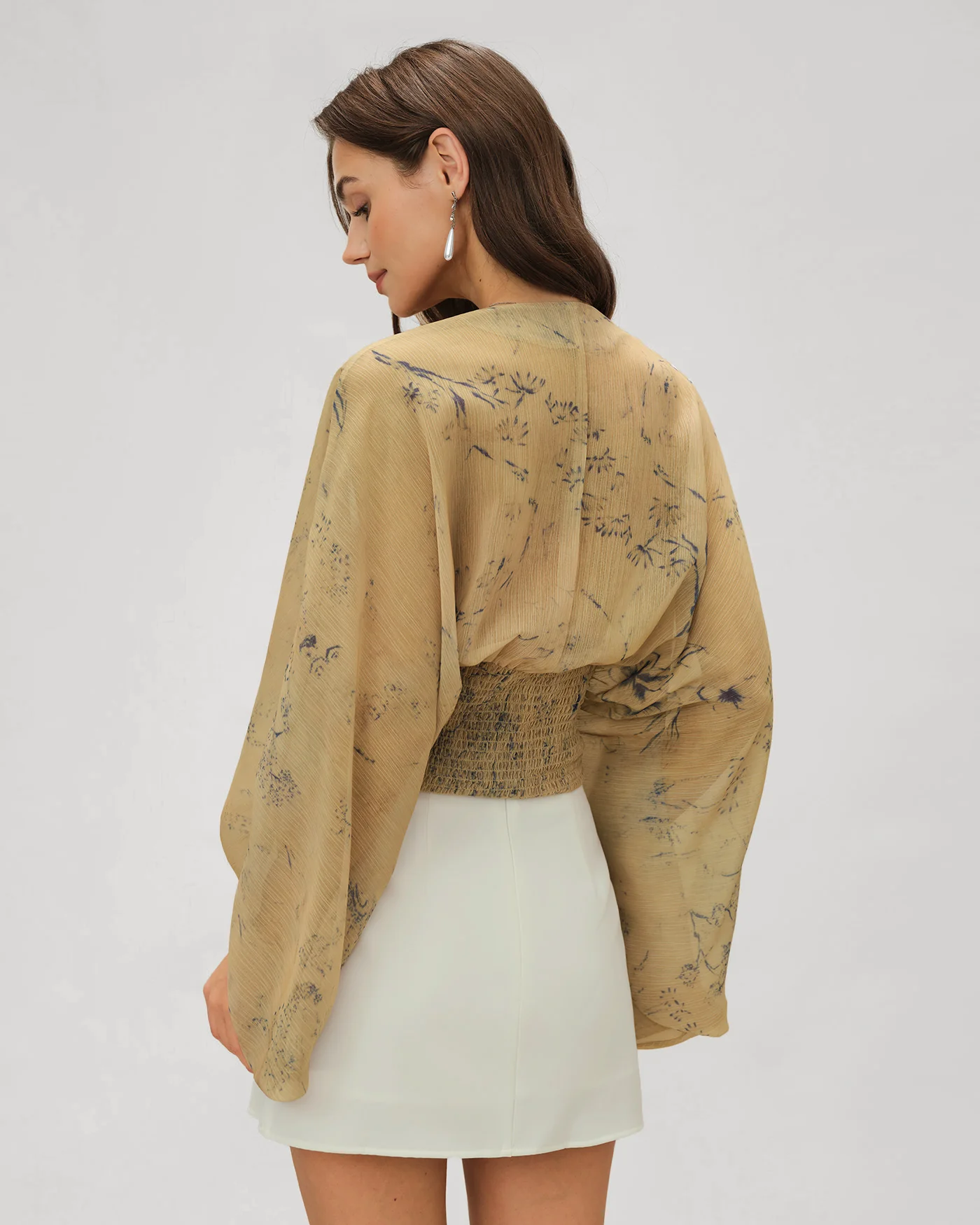 Yellow V Neck Floral Blouse - Image 4