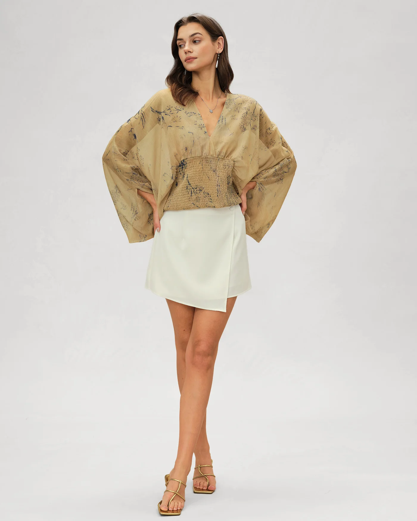 Yellow V Neck Floral Blouse - Image 6